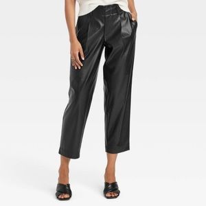 Women’s High-Rise Faux Leather Tapered Ankle Pants - Black